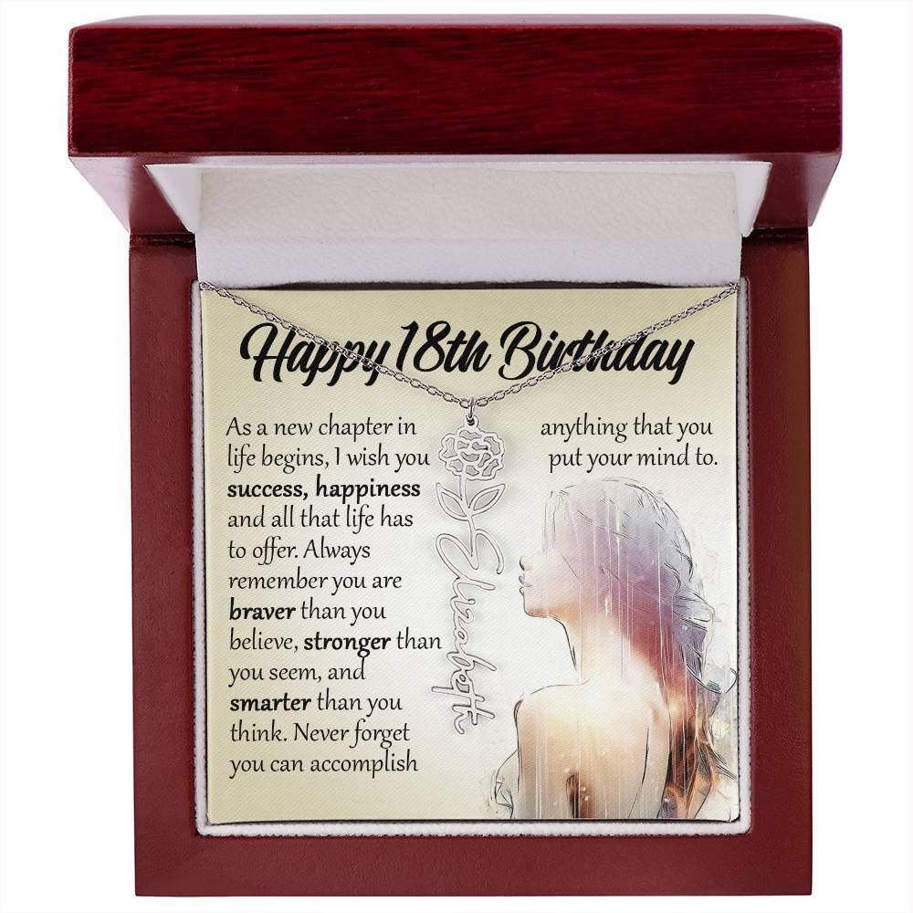 18th Birthday Gift, Custom Name Flower Necklace