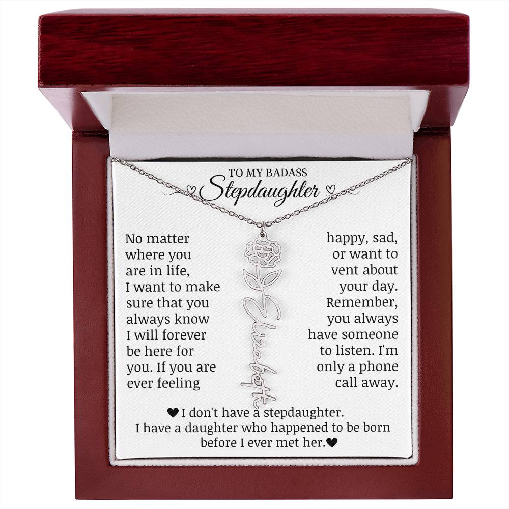 To My Badass Stepdaughter, Name Flower Necklace