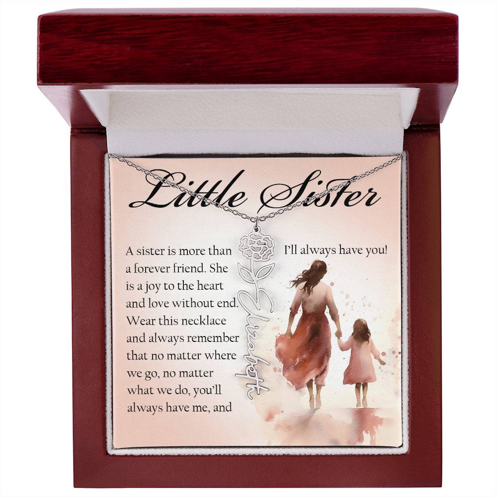 Little Sister Gift, Name Flower Necklace