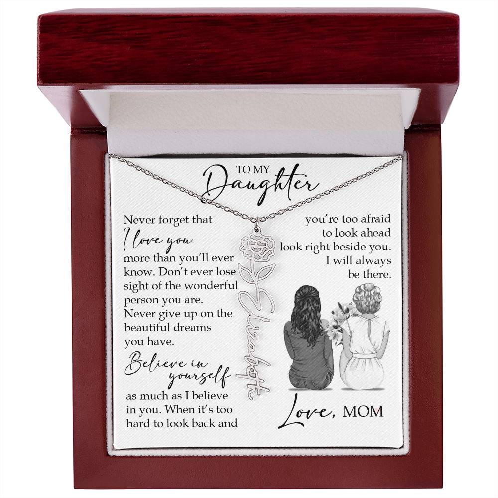 To My Daughter, Birth Flower Name Necklace