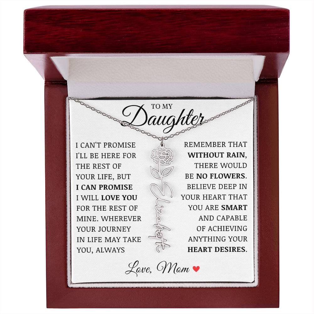 To My Daughter "No Rain No Flowers" Custom Flower Name Necklace