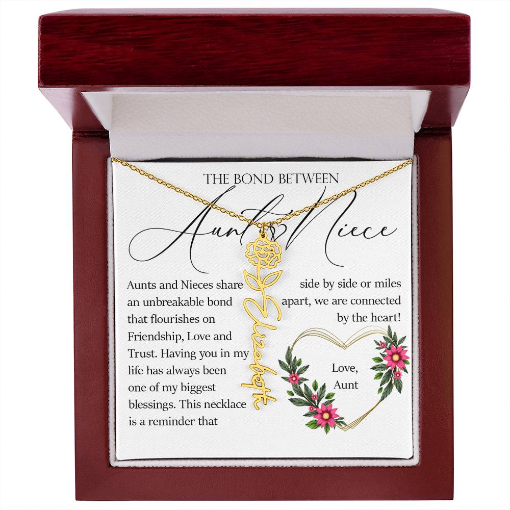 Aunt and Niece Gift, Name Flower Necklace