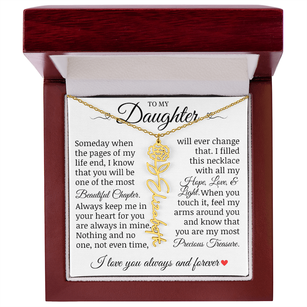 To My Daughter "Precious Treasure" Name Flower Necklace