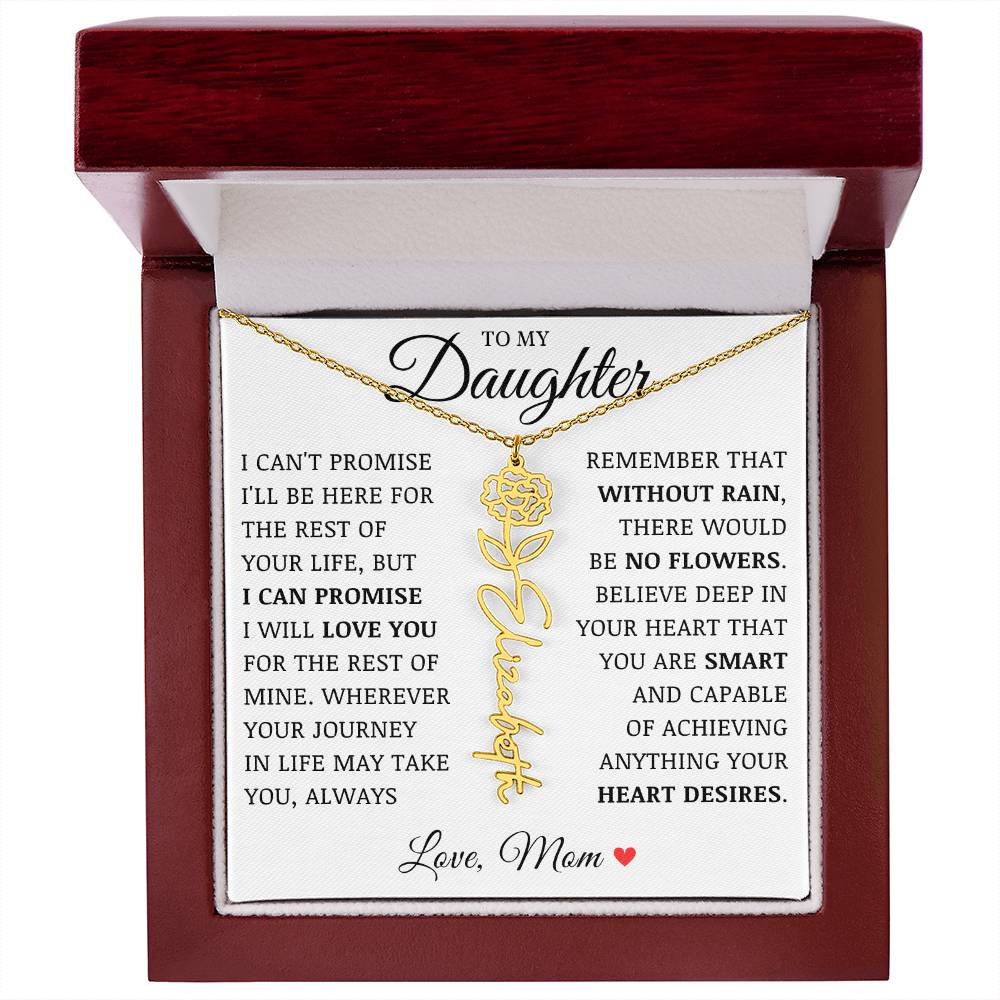 To My Daughter "No Rain No Flowers" Custom Flower Name Necklace