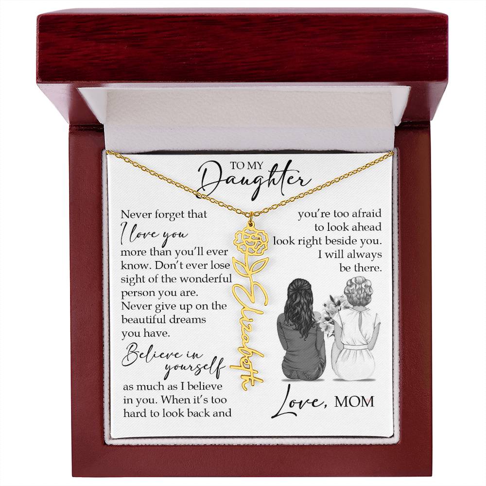 To My Daughter, Birth Flower Name Necklace