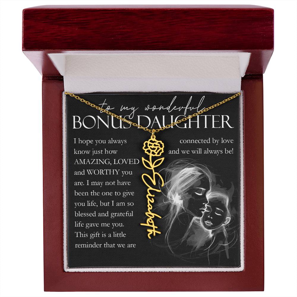 Bonus Daughter Gift, Custom Name Flower Necklace