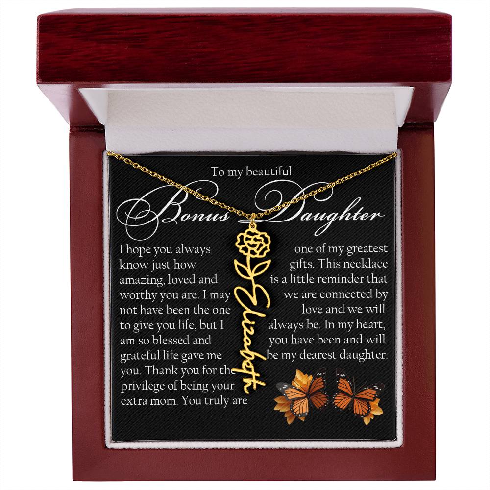 Bonus Daughter Gift, Name Flower Necklace