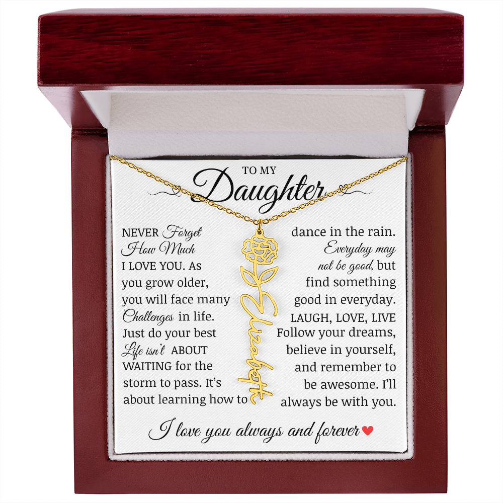 To My Daughter "Follow Your Dreams" Name Flower Necklace