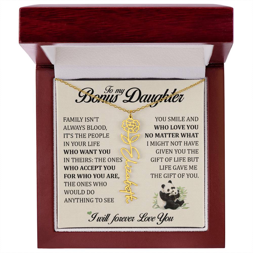 To My Bonus Daughter, Name Flower Necklace