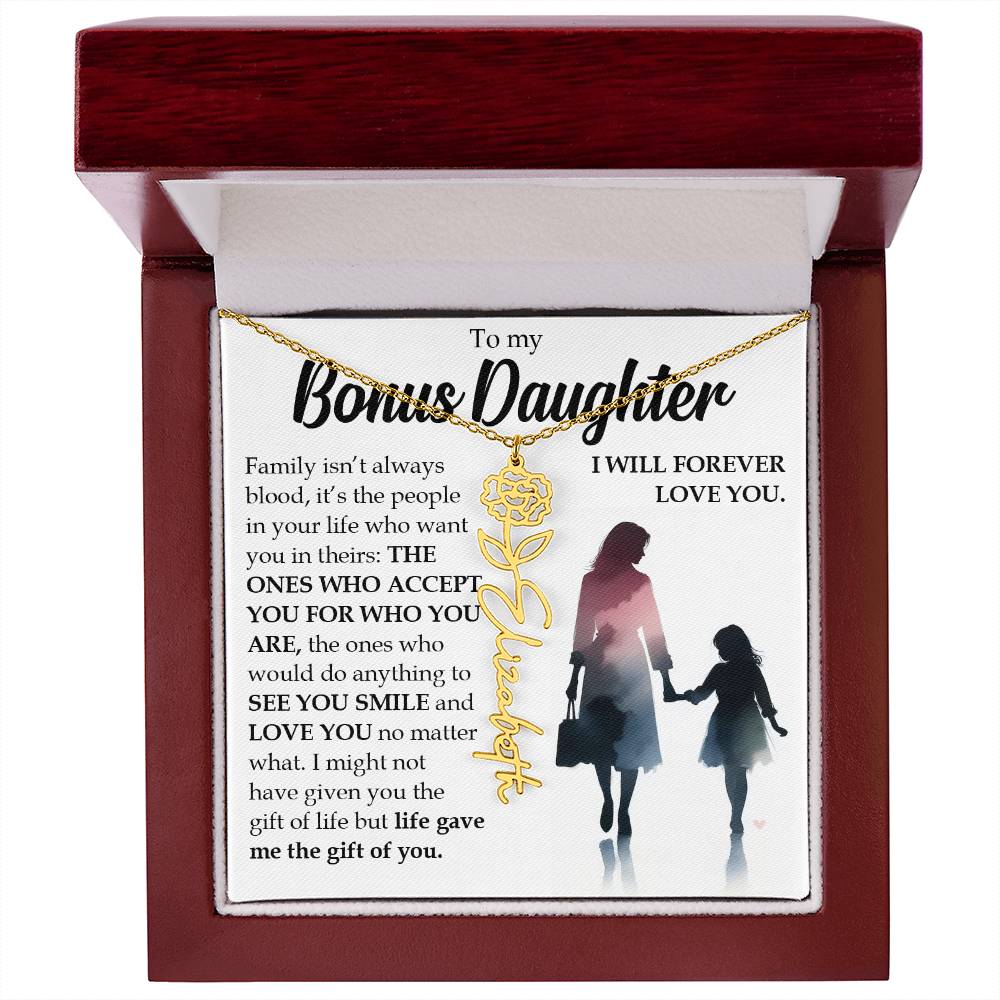 Bonus Daughter Gift, Name Flower Birth Month Necklace