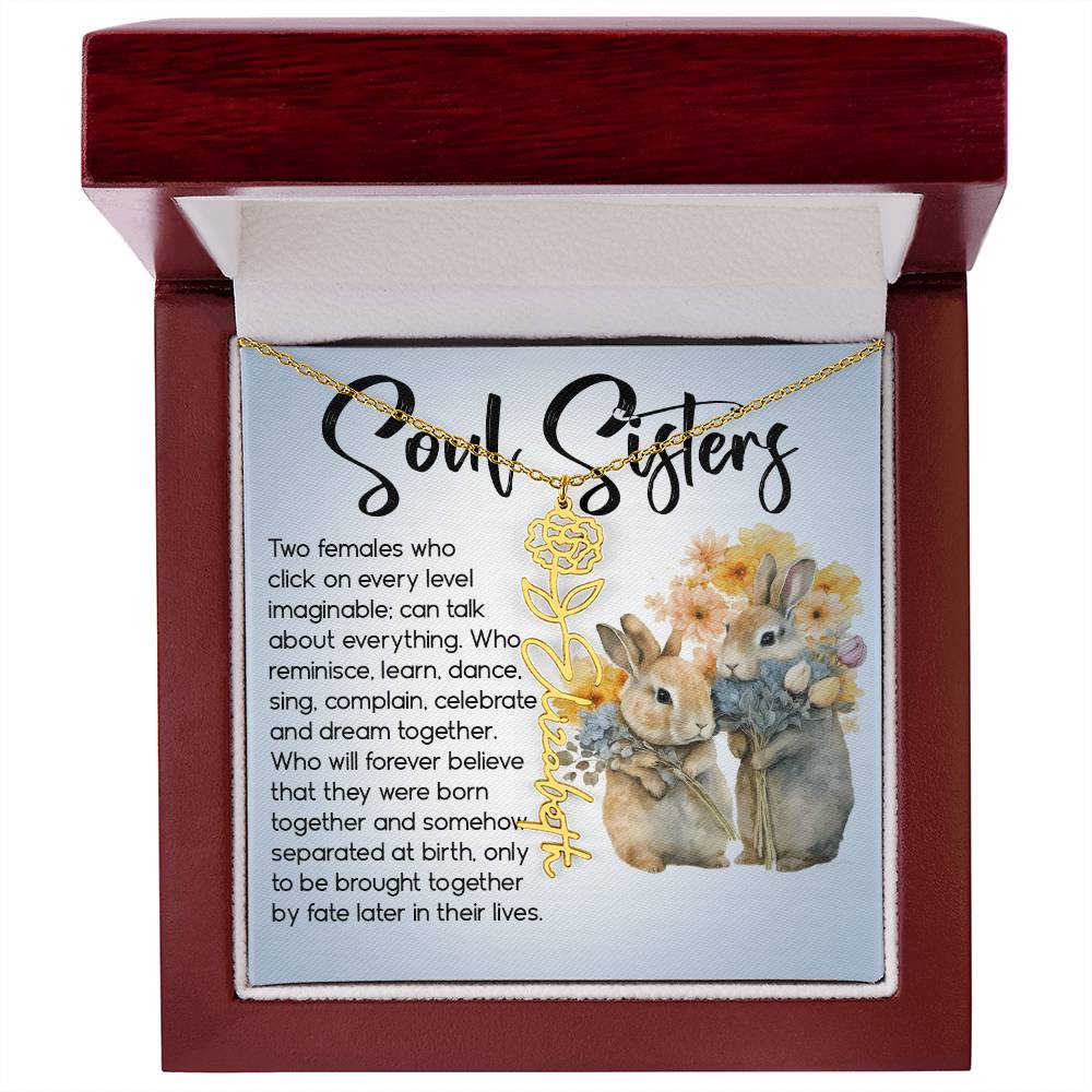 Soul Sisters Gift, Name Flower Necklace