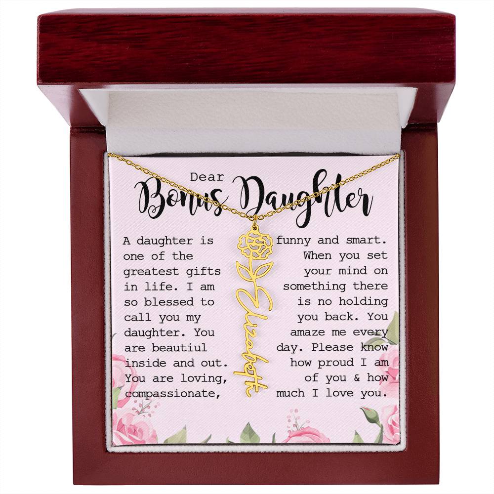 Bonus Daughter Gift, Custom Name Flower Necklace
