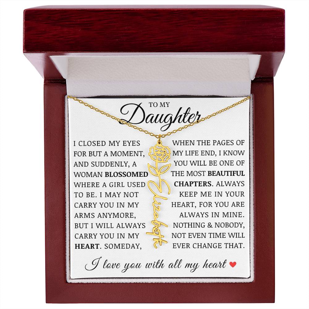 To My Daughter, Customized Birth Flower Name Necklace, Birthday Christmas Graduation Gift for Her