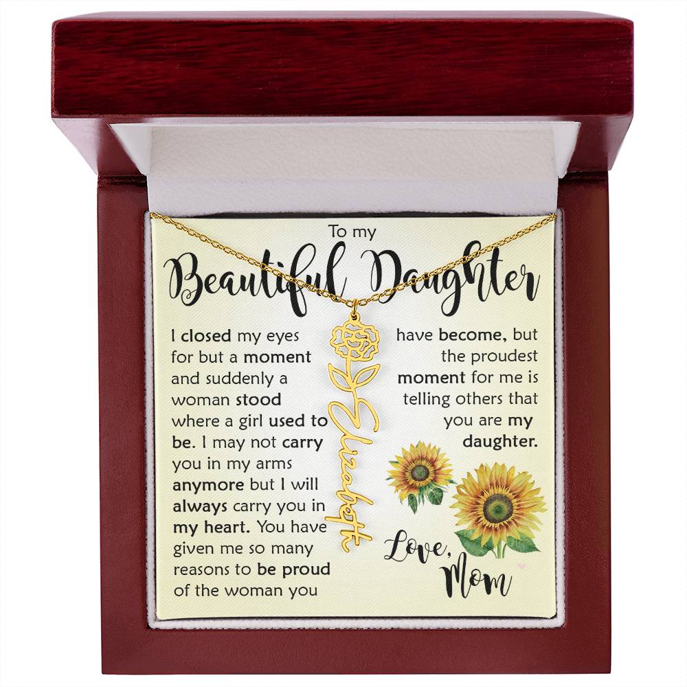 Custom Name Flower Necklace, Daughter Gift