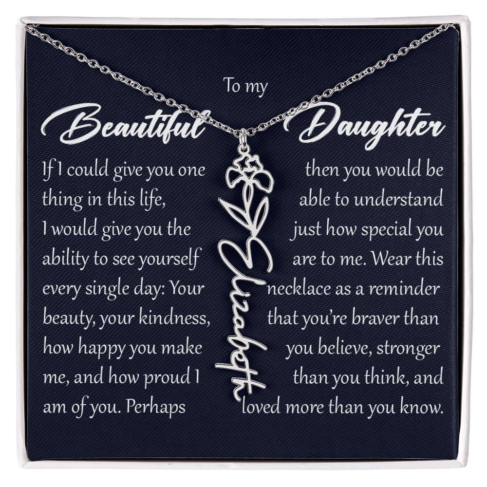 Custom Name Flower Necklace, Daughter Birth Month Pendant Gift