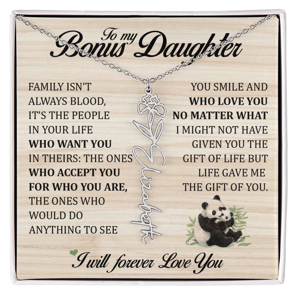 To My Bonus Daughter, Name Flower Necklace
