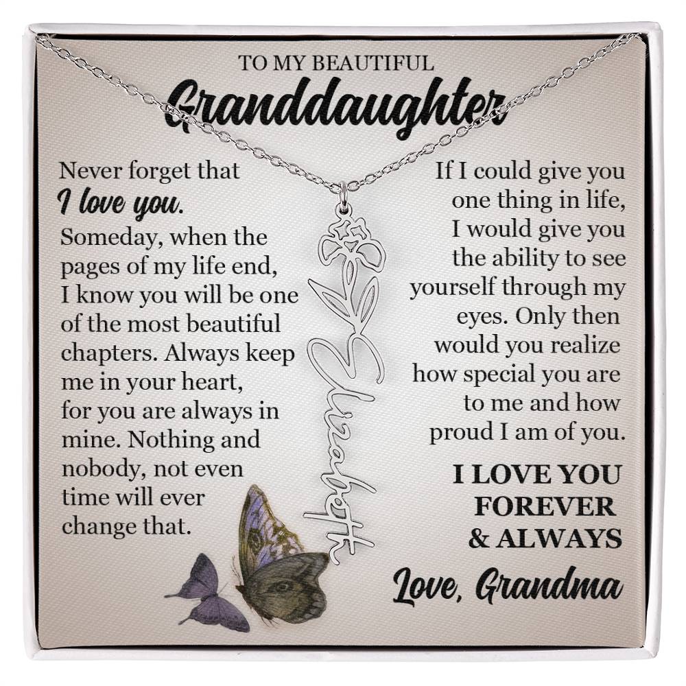 To My Beautiful Granddaughter, Custom Name Flower Necklace