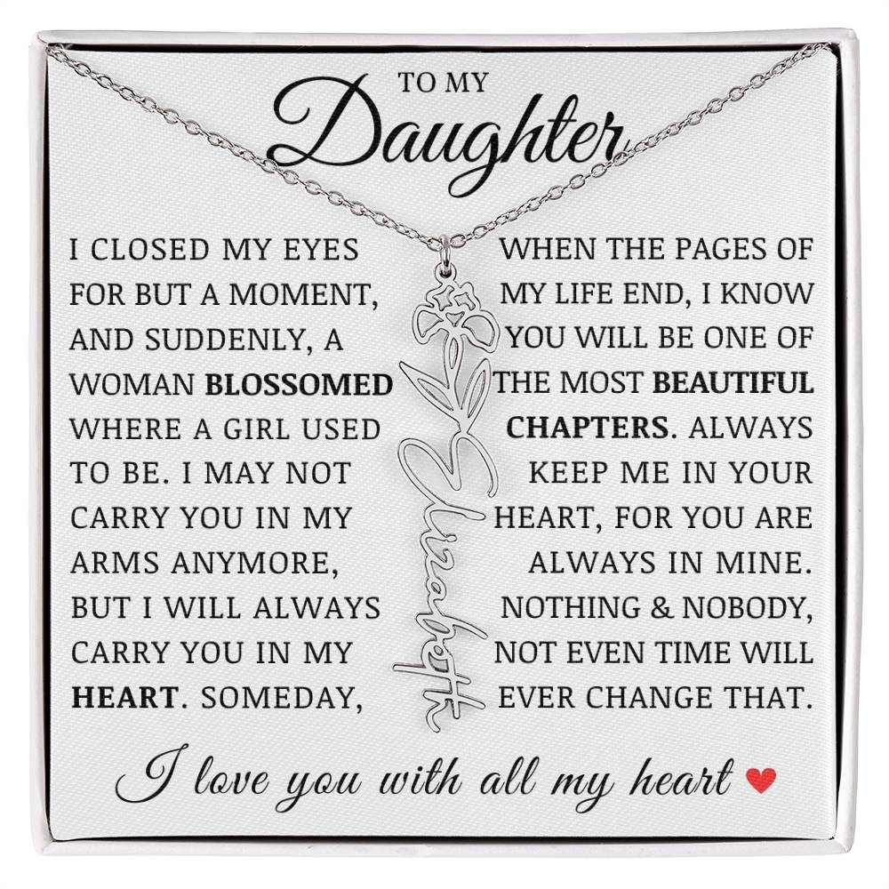 To My Daughter, Customized Birth Flower Name Necklace, Birthday Christmas Graduation Gift for Her