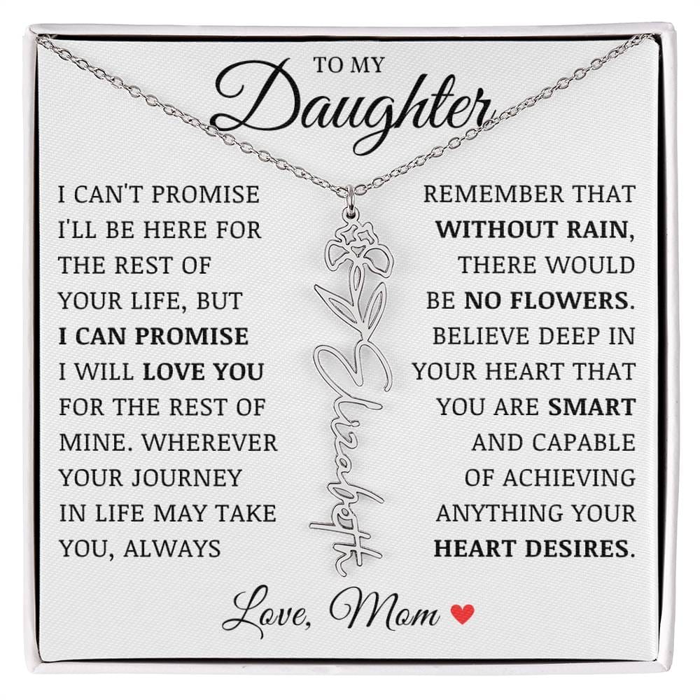 To My Daughter "No Rain No Flowers" Custom Flower Name Necklace
