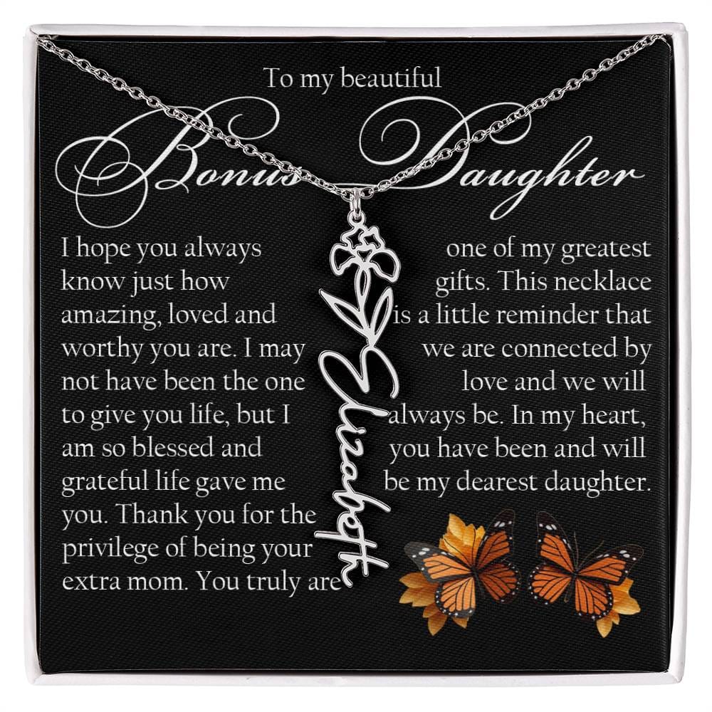 Bonus Daughter Gift, Name Flower Necklace