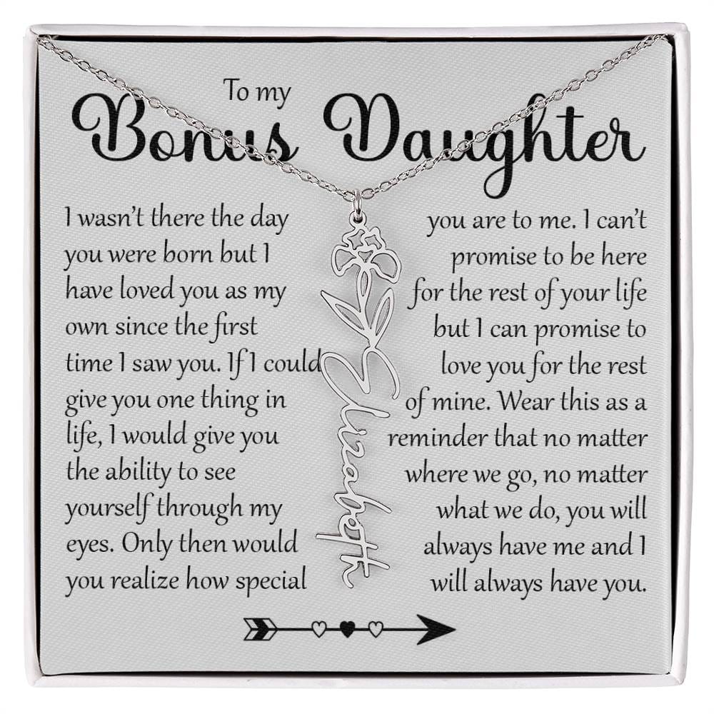 Bonus Daughter Gift, Name Flower Necklace