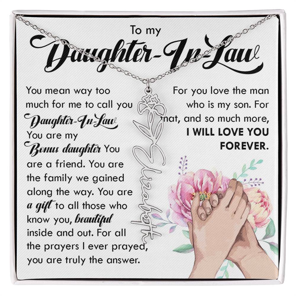 Daughter In Law Gift, Custom Name Flower Necklace