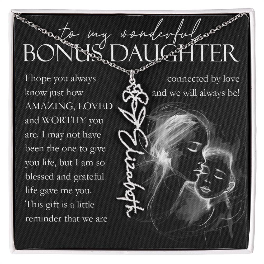 Bonus Daughter Gift, Custom Name Flower Necklace