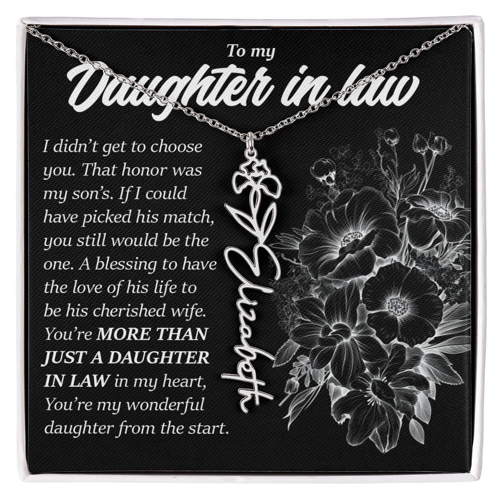Daughter In Law Gift, Custom Birth Month Flower Name Necklace
