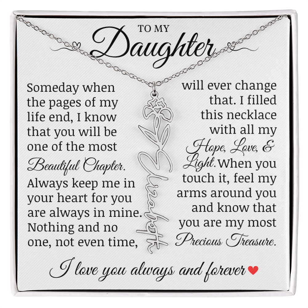 To My Daughter "Precious Treasure" Name Flower Necklace