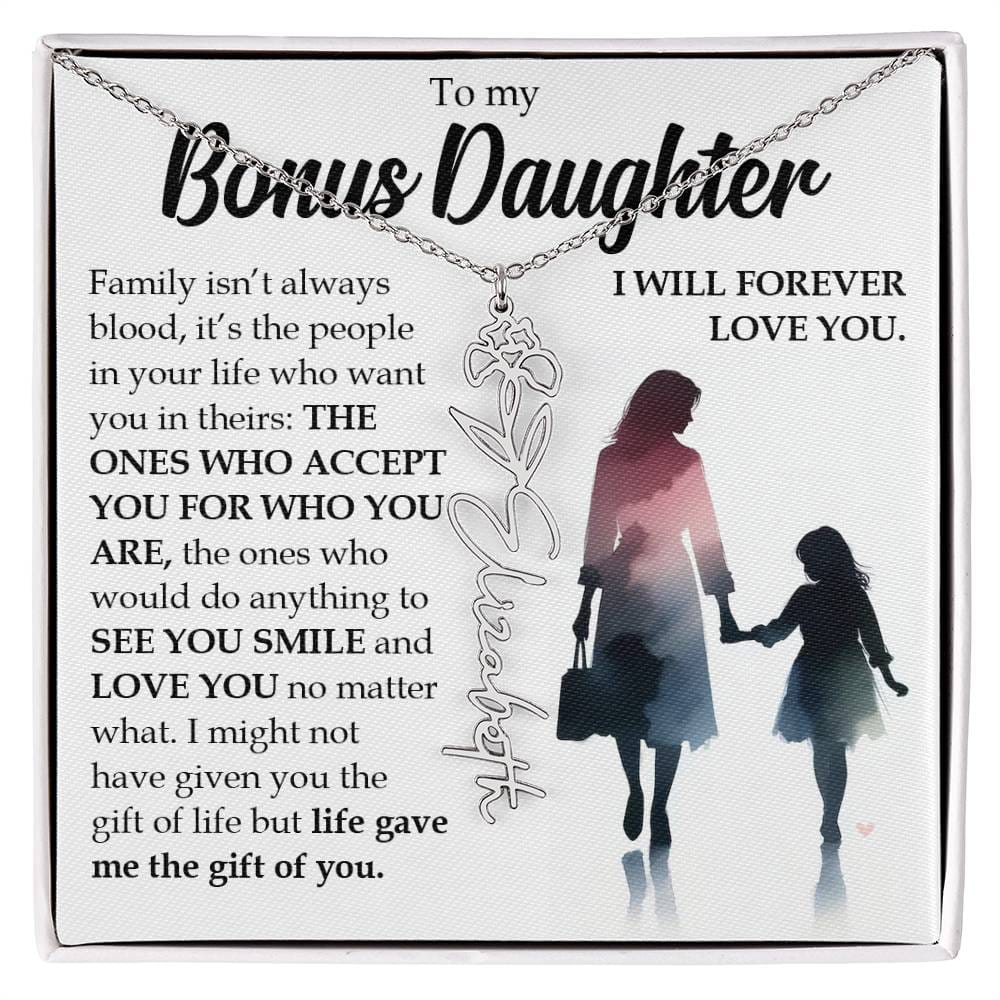 Bonus Daughter Gift, Name Flower Birth Month Necklace
