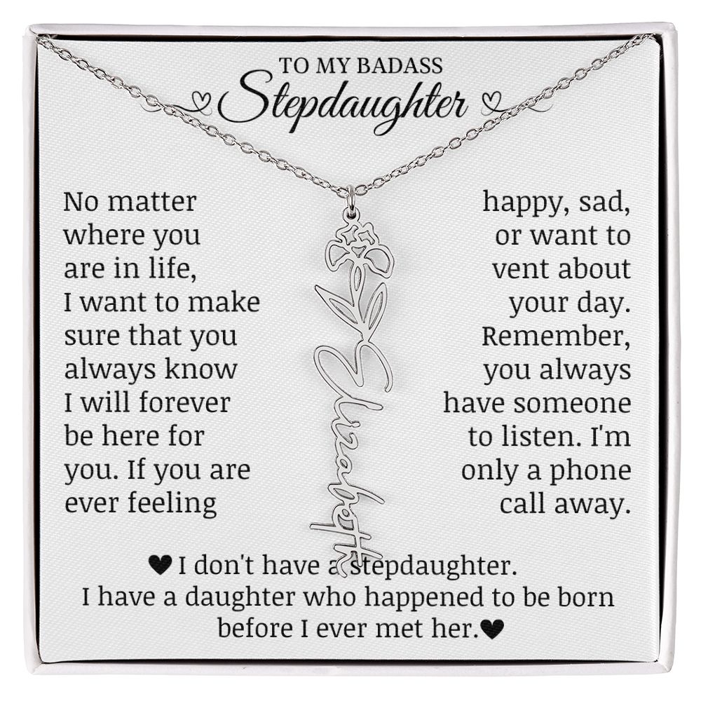To My Badass Stepdaughter, Name Flower Necklace