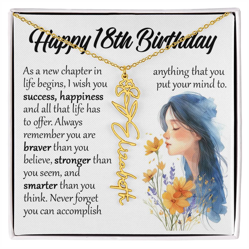 18th Birthday Gift, Custom Birth Month Name Flower Necklace