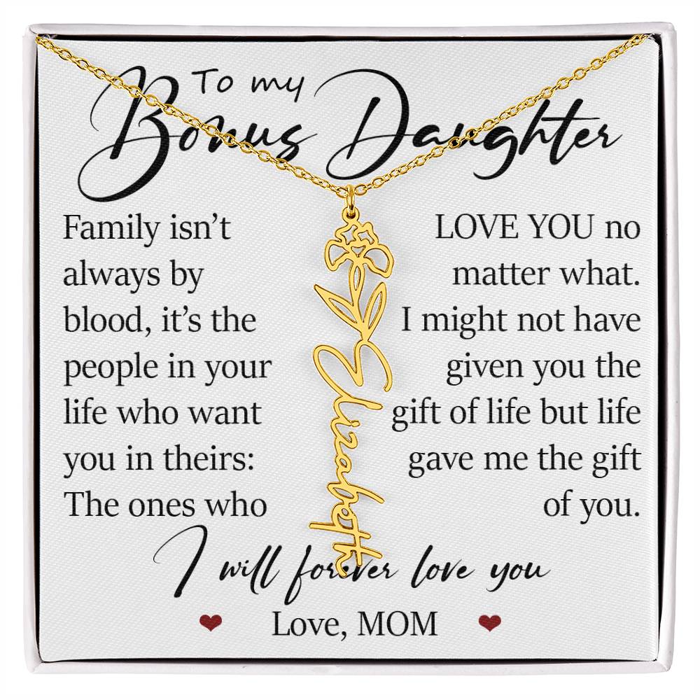 Bonus Daughter Gift, Custom Name Flower Birth Month Necklace