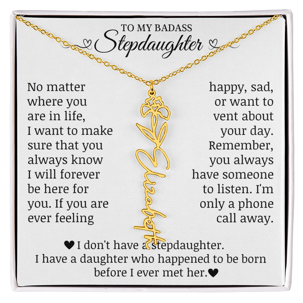 To My Badass Stepdaughter, Name Flower Necklace