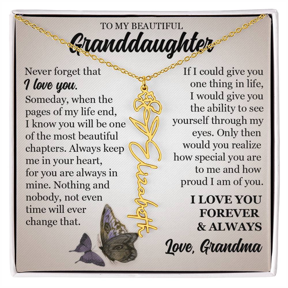 To My Beautiful Granddaughter, Custom Name Flower Necklace