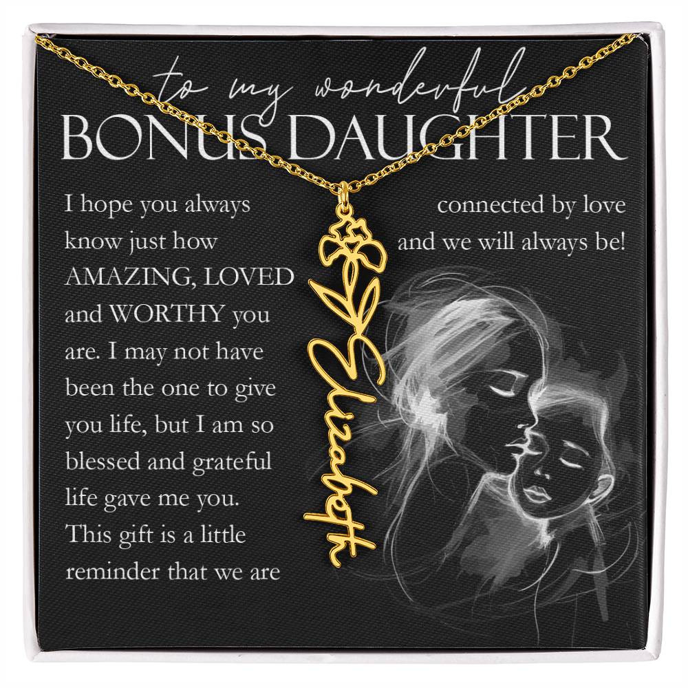 Bonus Daughter Gift, Custom Name Flower Necklace