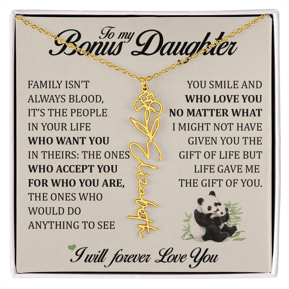To My Bonus Daughter, Name Flower Necklace