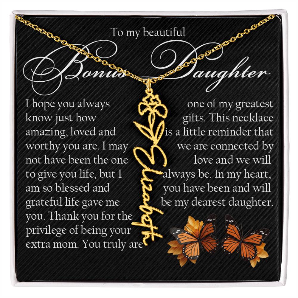 Bonus Daughter Gift, Name Flower Necklace