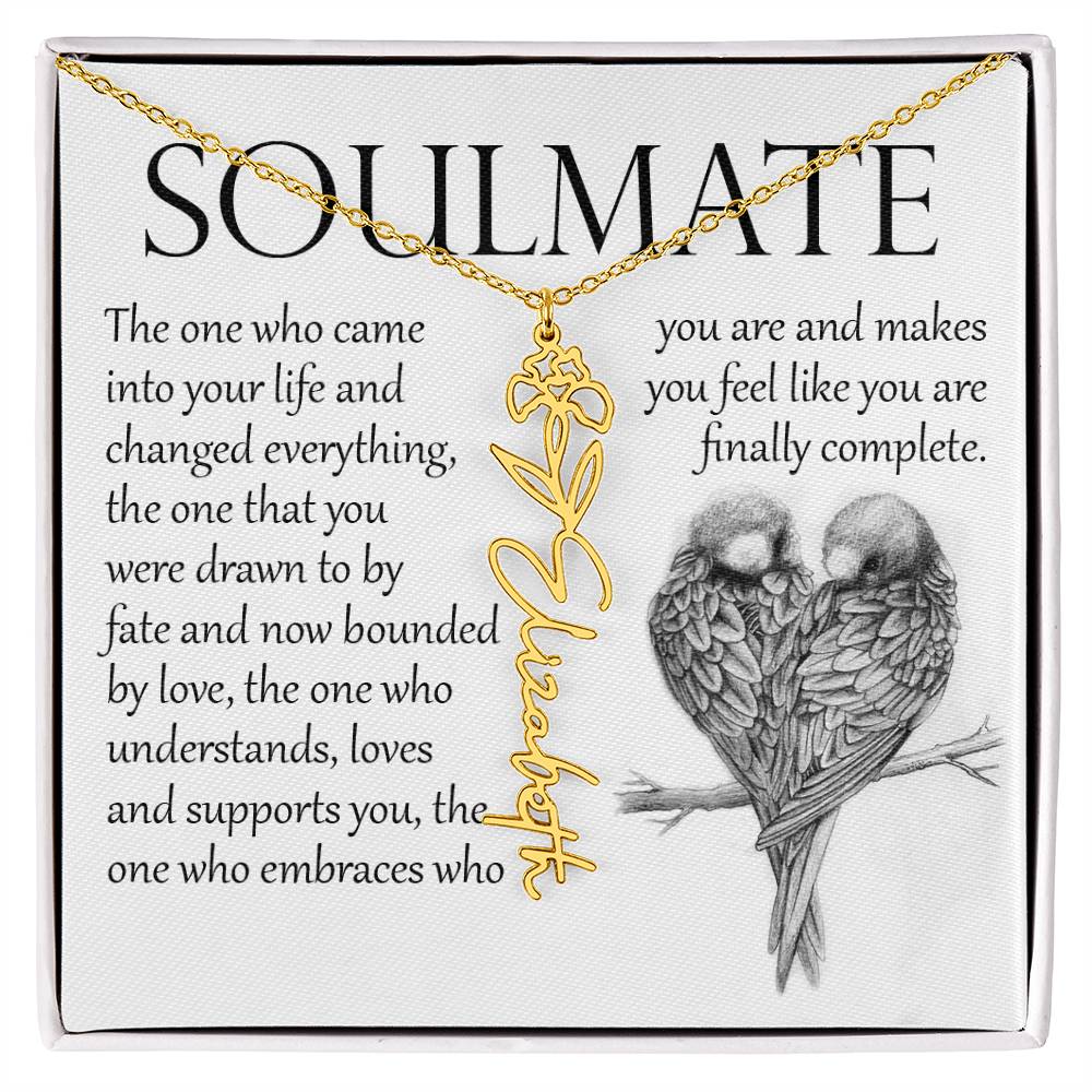 Soulmate Gift, Name Flower Necklace