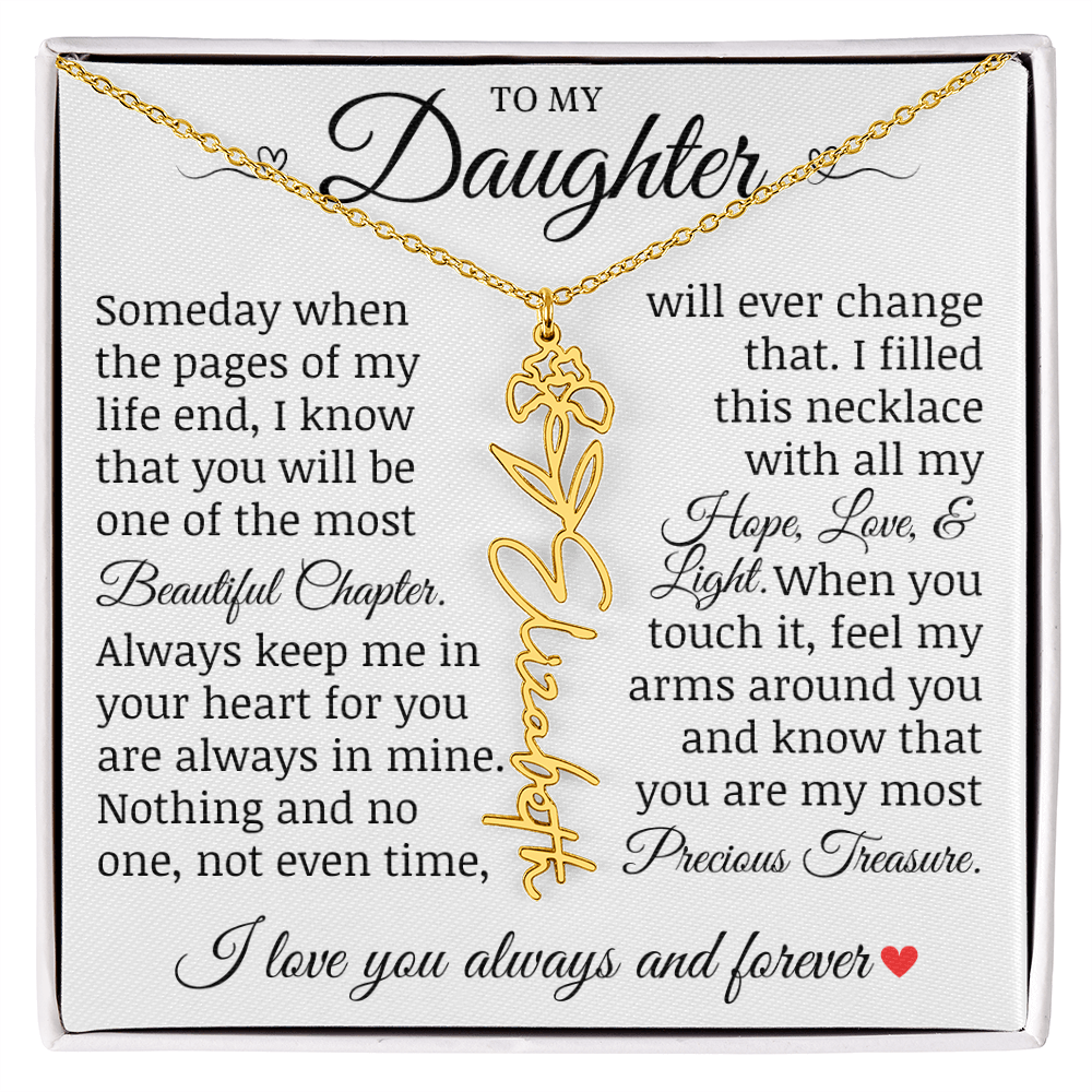 To My Daughter "Precious Treasure" Name Flower Necklace