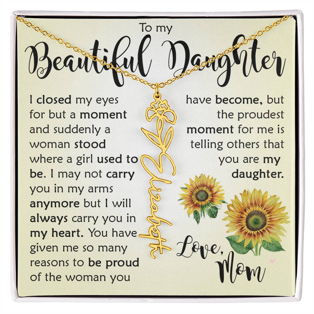 Custom Name Flower Necklace, Daughter Gift