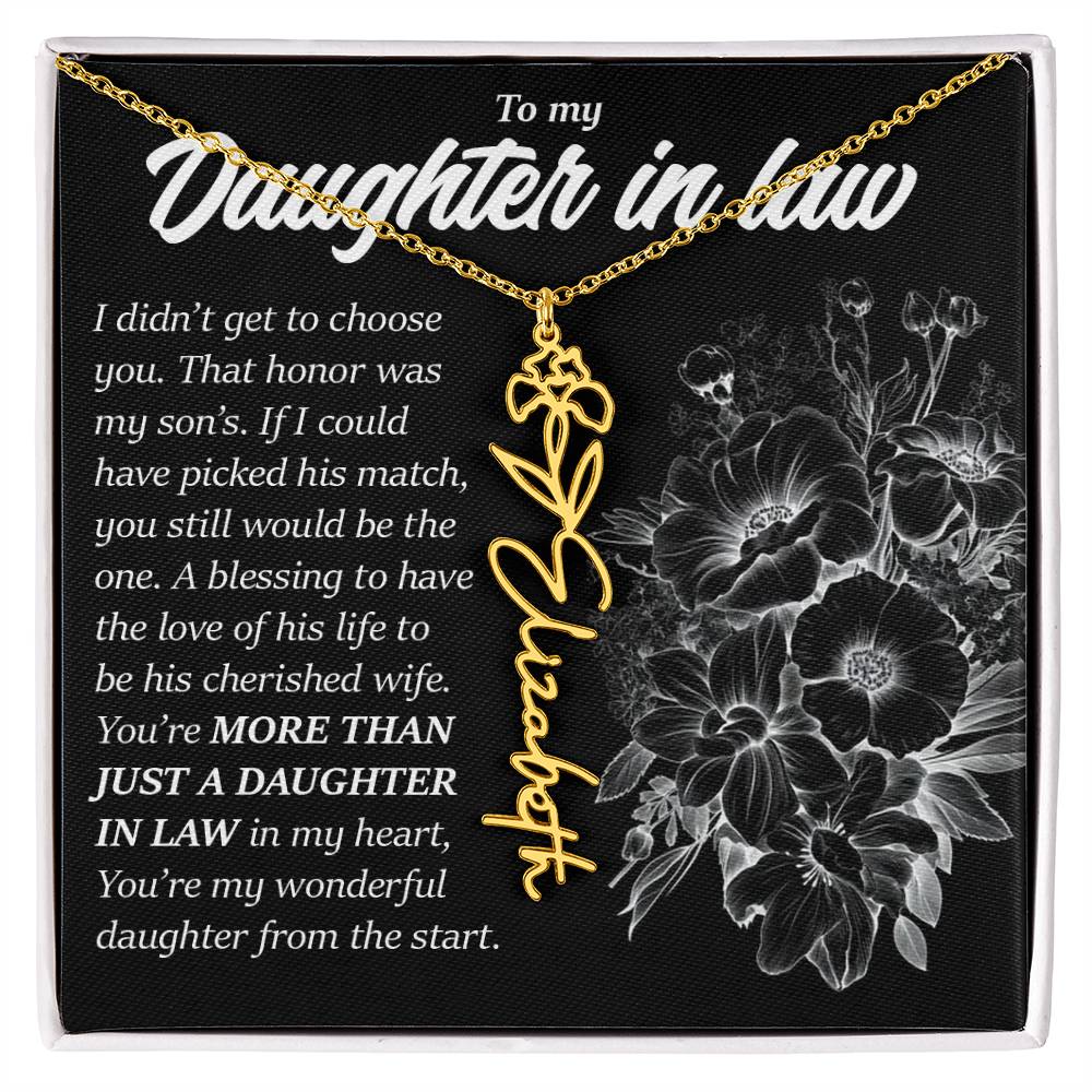 Daughter In Law Gift, Custom Birth Month Flower Name Necklace