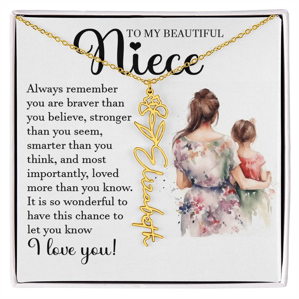 Niece Gift, Name Flower Necklace