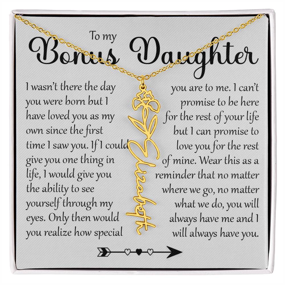 Bonus Daughter Gift, Name Flower Necklace