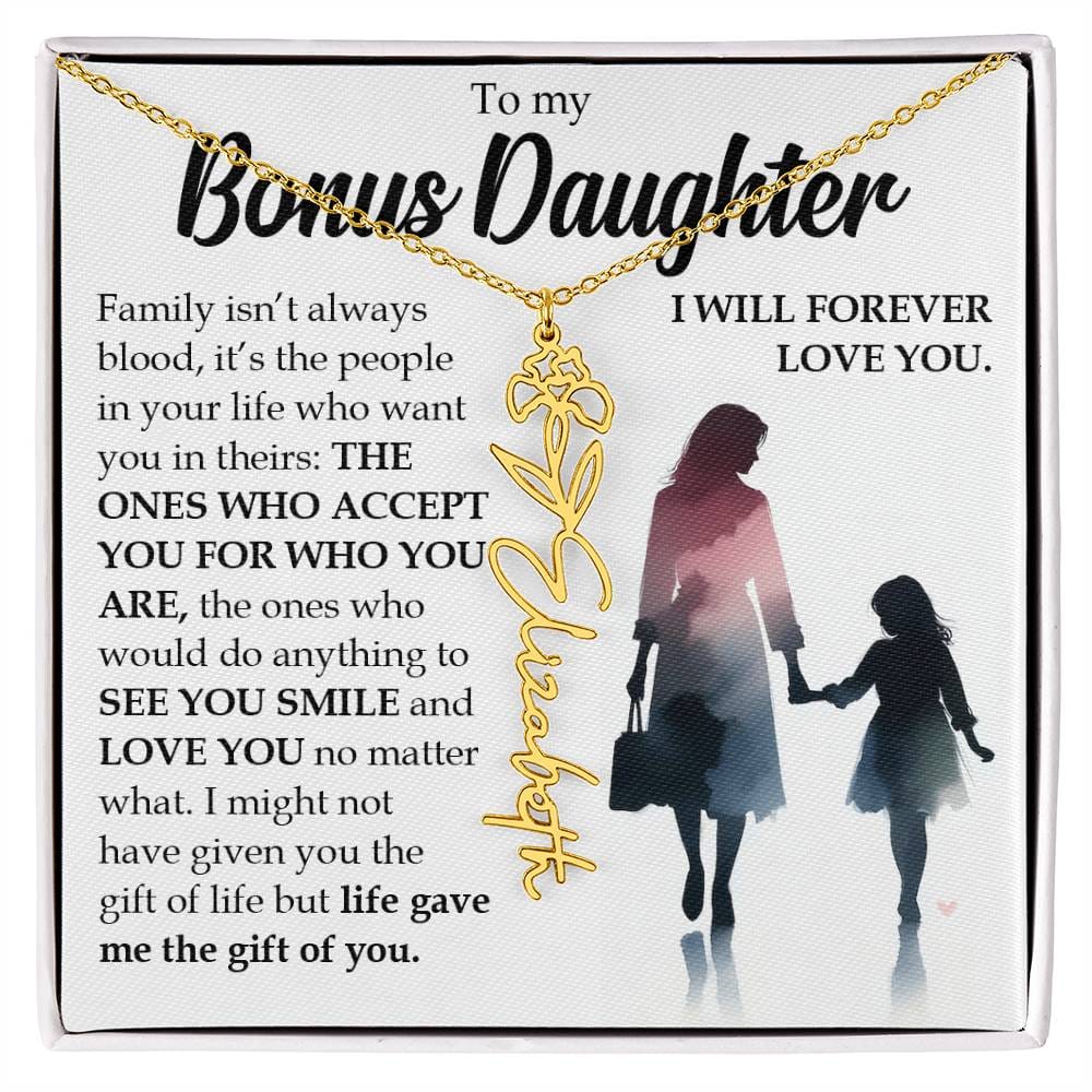 Bonus Daughter Gift, Name Flower Birth Month Necklace