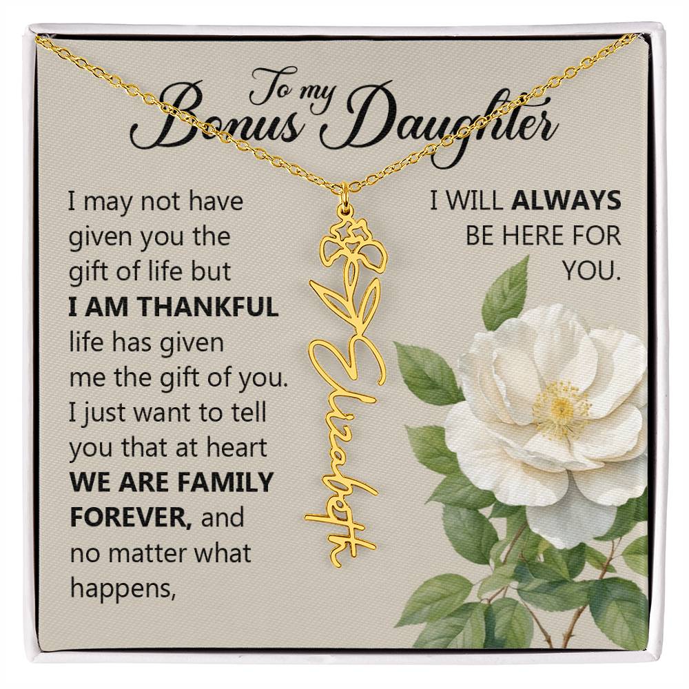 To My Bonus Daughter, Name Flower Necklace