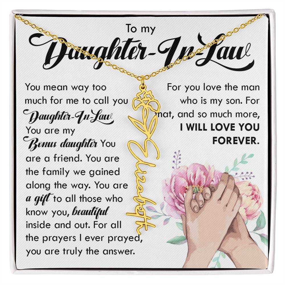 Daughter In Law Gift, Name Flower Necklace