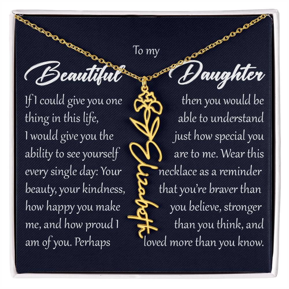 Custom Name Flower Necklace, Daughter Birth Month Pendant Gift