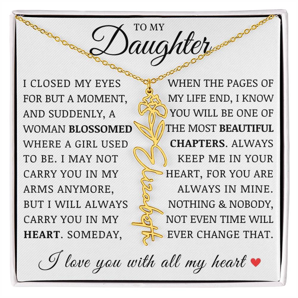 To My Daughter, Customized Birth Flower Name Necklace, Birthday Christmas Graduation Gift for Her