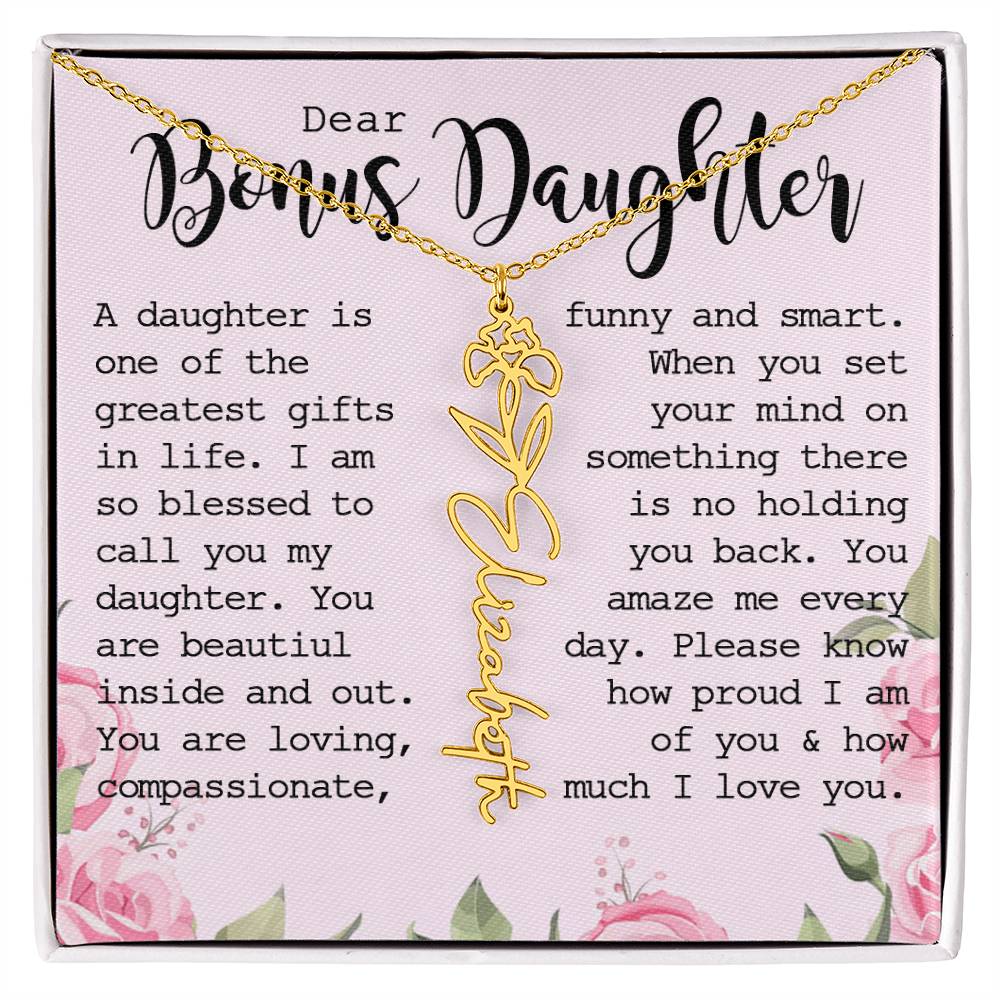 Bonus Daughter Gift, Custom Name Flower Necklace